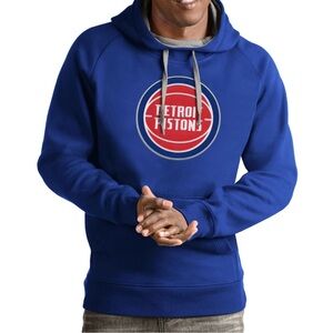 Men's Detroit Pistons Antigua Royal Team Logo Victory Pullover Hoodie SizeLarge